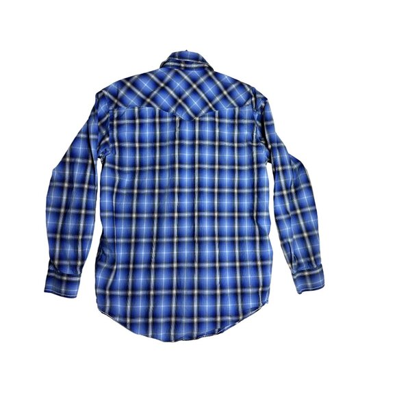 Panhandle Pearl Snap Blu Plaid L/S Button Down Shirt Mens Medium - Picture 4 of 5